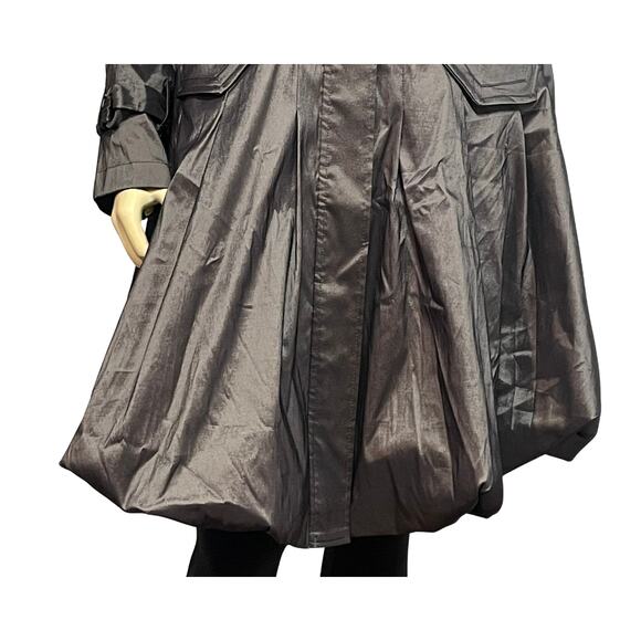 Vtg 90s Joseph Ribkoff Sz 10 Trench Coat Bubble Hem Gray Satin Glam Statement - Picture 11 of 16